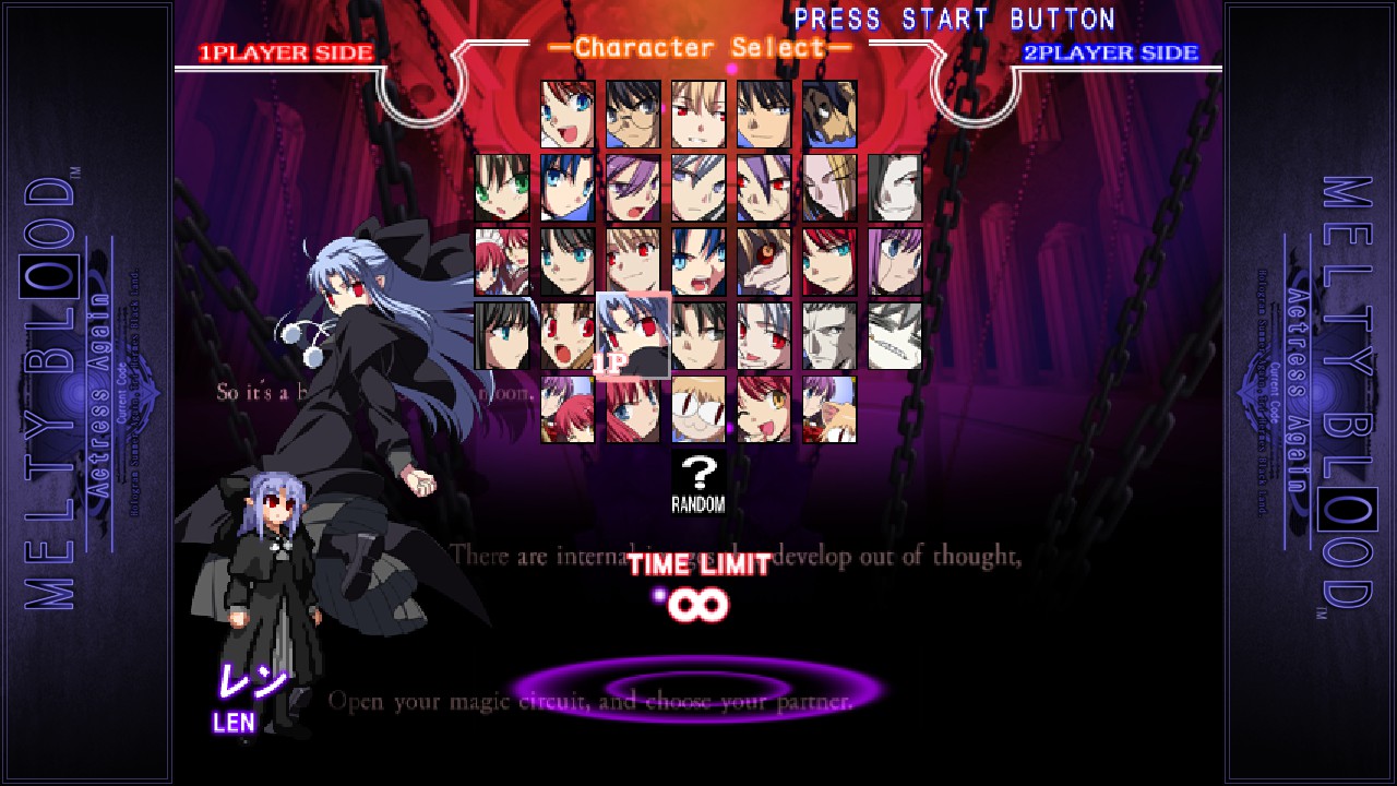 MELTY BLOOD Actress Again Current Code: All Characters