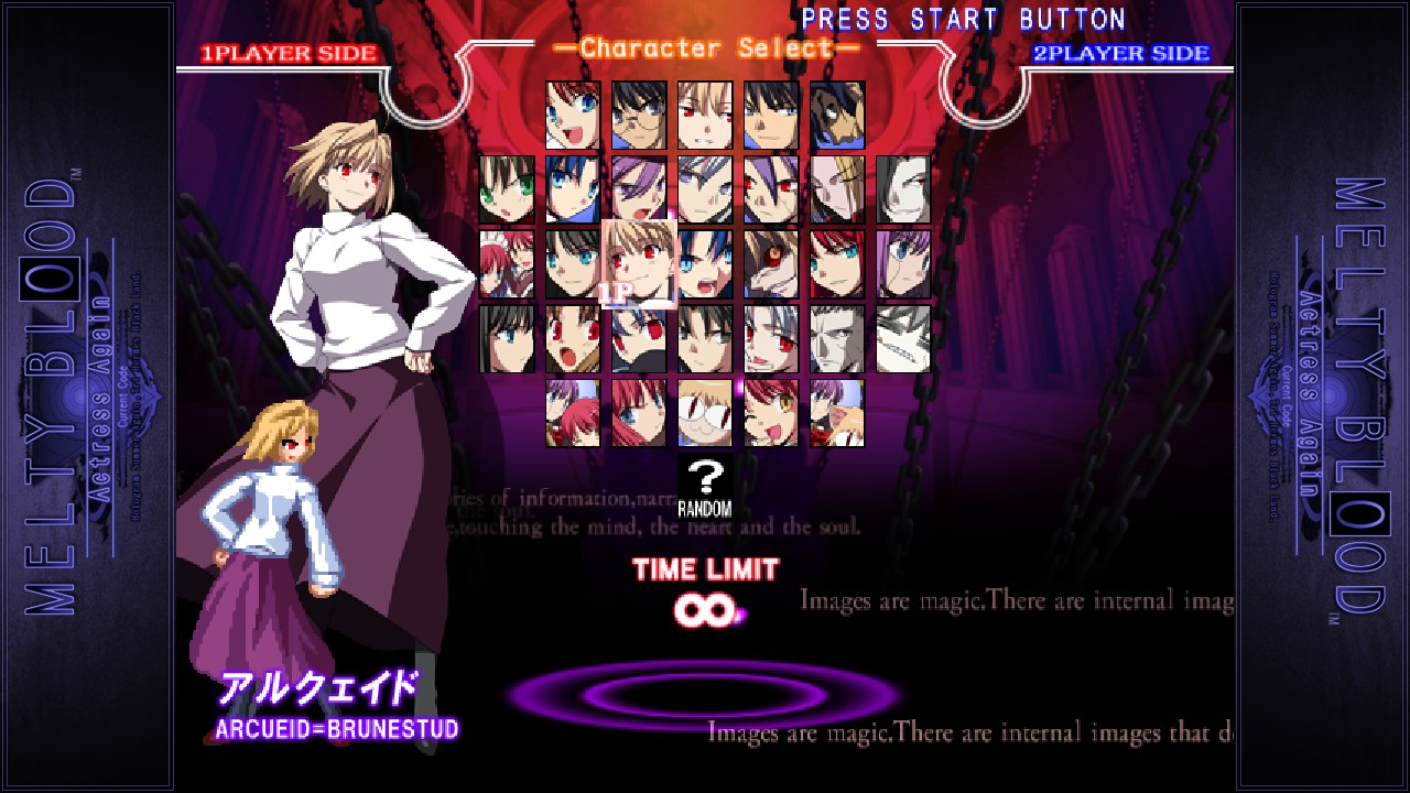 MELTY BLOOD Actress Again Current Code: All Characters.