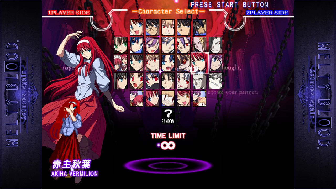 MELTY BLOOD Actress Again Current Code: All Characters