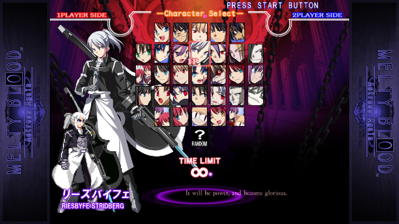 MELTY BLOOD Actress Again Current Code: All Characters