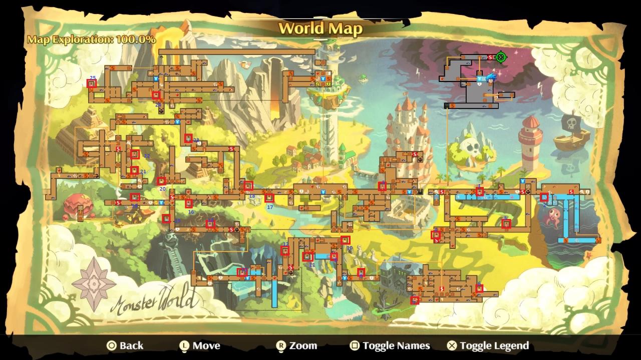 Monster Boy And The Cursed Kingdom: 100% Map